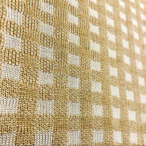 Sz M Calvin Klein Gingham 3/4 Bell Flare Sleeve Crewneck Sweater Tan White Women - Picture 5 of 7